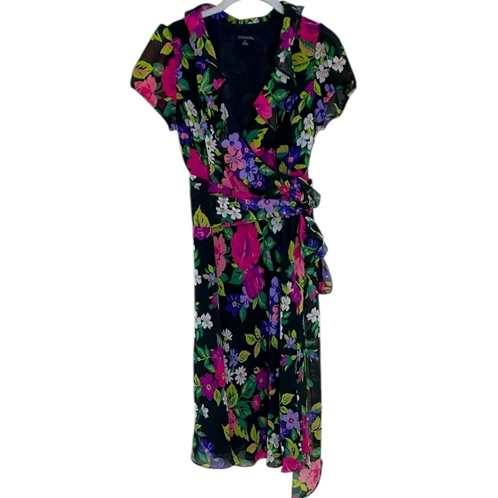 Y2K Chadwicks Floral Faux Wrap Dress Sz 6